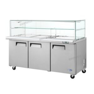 Quipwell MSA64 3-Door Glass Salad Prep Fridge 640L