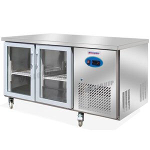 Quipwell WGA28 2-Door Glass Under Bench Fridge 1390x700x850mm