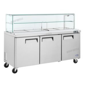 Quipwell SS54G 3-Door Glass Salad Prep Fridge 538L