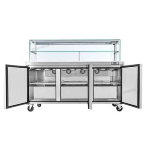 Quipwell SS54G 3-Door Glass Salad Prep Fridge 538L - Image 3