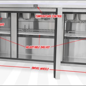Quipwell SS54G 3-Door Glass Salad Prep Fridge 538L - Image 7